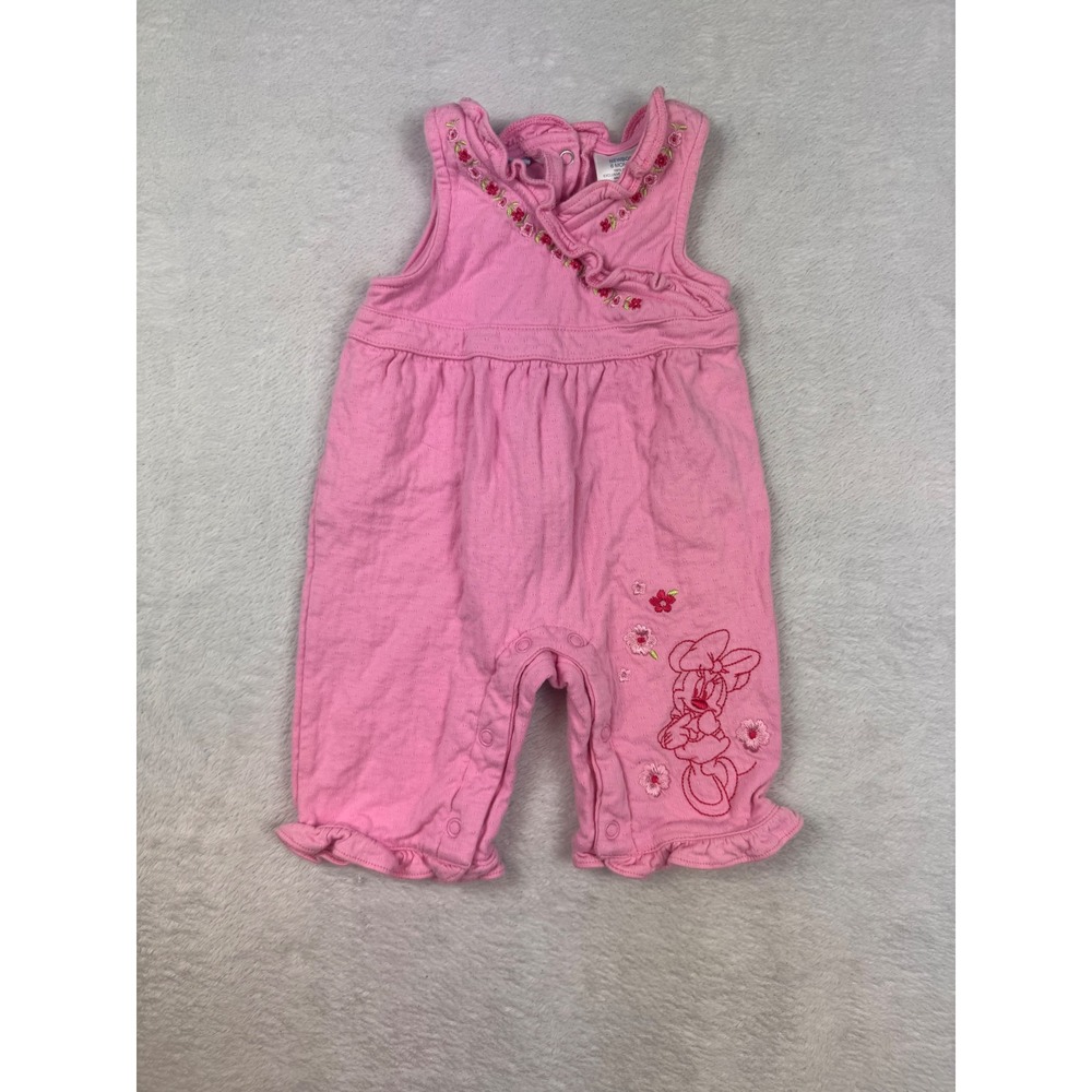 Walt Disney Minnie Mouse Pink Floral Embroidered Romper Baby Girl 6 Months